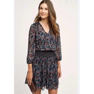 Anthropologie Virginia Day Tripper Dress Lined Smocked Waist Size Small